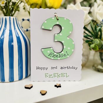 Personalised 3rd Birthday Card Wooden Number Gift, 5 of 7