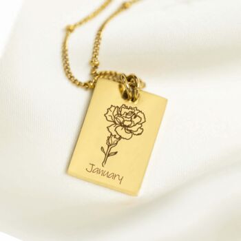Personalised Rectangle Tag Birth Flower Necklace, 5 of 12