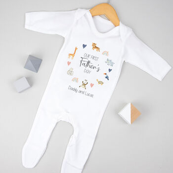 Personalised Our First Father's Day Babygrow / Baby Bodysuit Animals, 4 of 8