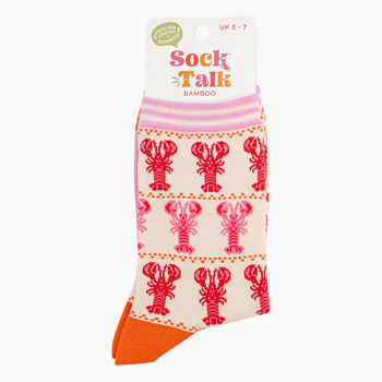 Women's Bamboo Socks Cream Lobster Stripes, 4 of 4