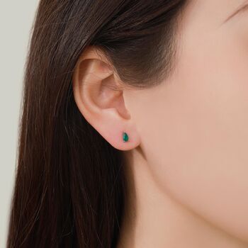 Sterling Silver Extra Tiny Genuine Green Onyx Droplet Stud Earrings, 4 of 10