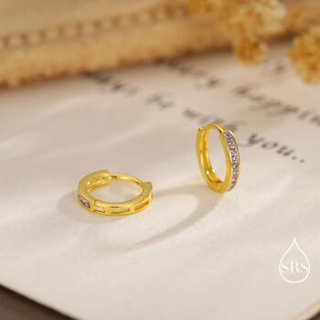 Sterling Silver Lilac Purple Amethyst Cz Huggie Hoop Earrings, 6 of 12