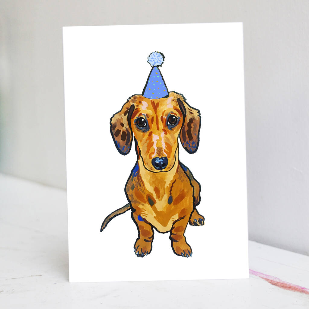 Red Dachshund Birthday Card By Pet Portrait Illustration 