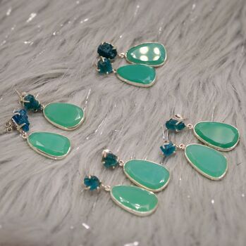 Chalcedony, Blue Apatite Sterling Silver Earrings, 9 of 9