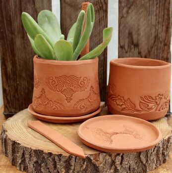 Indian Block Terracotta Planter And Drip Tray, 5 of 5