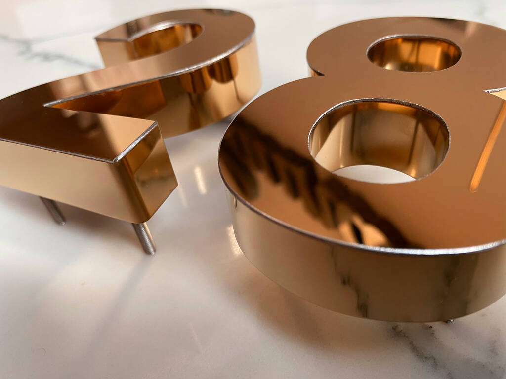 Premium Helvetica Copper/Rose Gold House Numbers By Goodwin & Goodwin