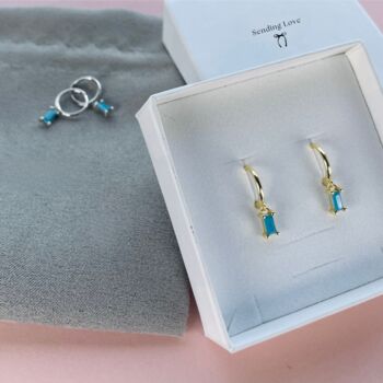 Turquoise Baguette Drop Hoop Earrings, 3 of 7