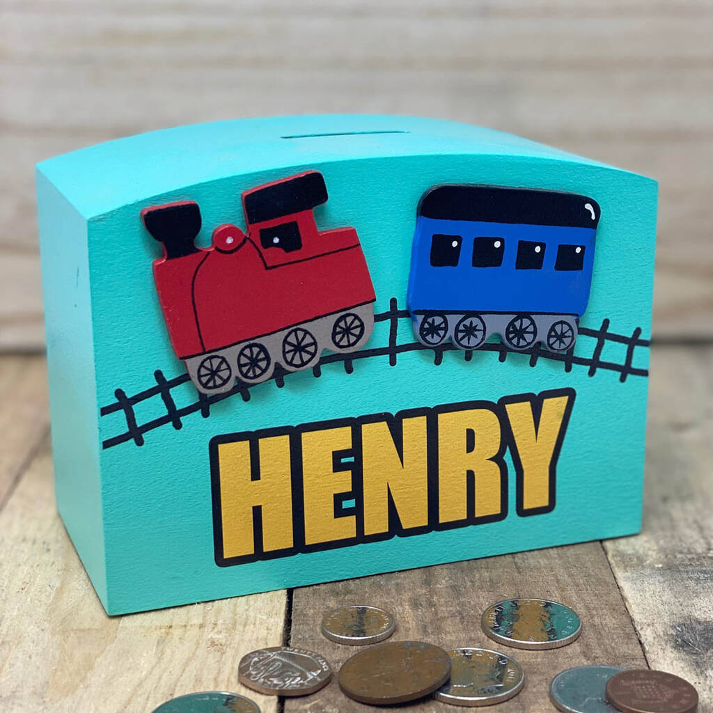 Personalised Money Box Train And Tracks, 1 of 2