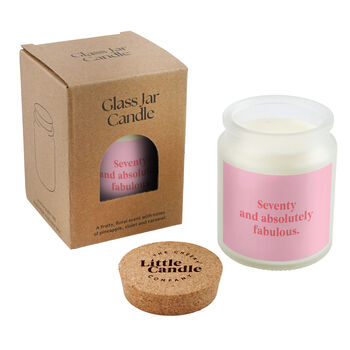 70th Birthday Candle • 'Seventy And Absolutely Fabulous' Large Clear Candle • Birthday Gift • Scented Glass Jar Candle • Gift Box, 3 of 3