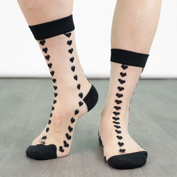 Sheer Pop Socks Ankle Highs Love Hearts Black, 2 of 2