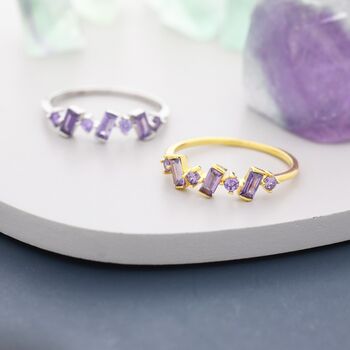 Lilac Purple Amethyst Baguette Cz Cluster Ring, 3 of 11