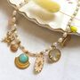 Gold Bead Freshwater Pearl Custom Eight Charm Necklace, thumbnail 1 of 10
