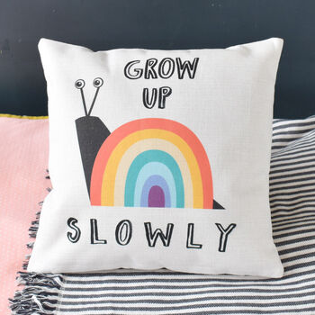 Grow Up Slowly Personalised Rainbow Cushion, 3 of 5