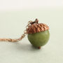 Olive Green Gemstone Acorn Necklace Pendant, thumbnail 1 of 6