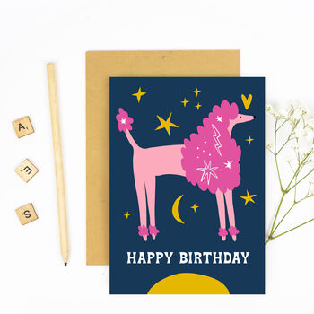 Pink Poodle Dog In Starry Sky Happy Birthday Card, 4 of 4
