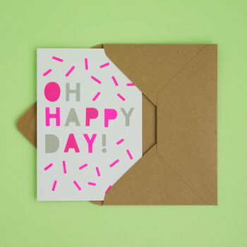 Oh Happy Day! Handmade Card Neon Pink/Grey, 5 of 7