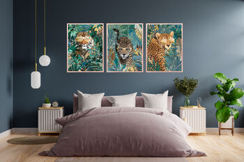 Framed Three Prints Big Cat Jungle Tiger Cheetah Jaguar, 3 of 6