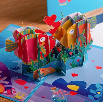3D Pop Up Valentines Card Kissing Fish, 4 of 4