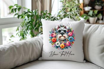 Personalised Schnauzer Summer Floral Dog Wreath Cushion And Mug Gift Bundle, 4 of 4