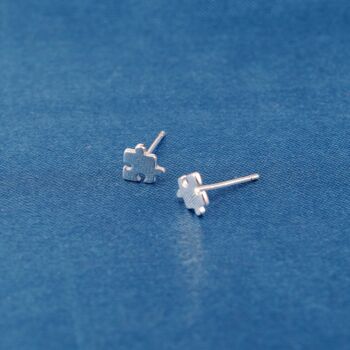Silver Jigsaw Puzzle Stud Earrings, 925 Sterling Silver, 6 of 7