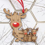 Double Sided Oak Reindeer Parent And Two Children Dec, thumbnail 1 of 6