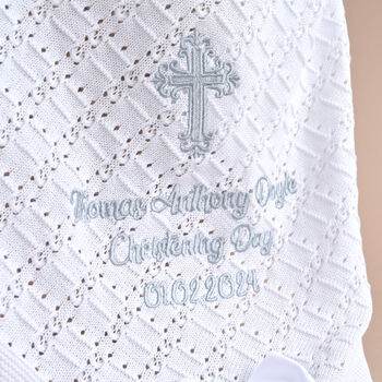 Personalised 100% Cotton Knitted Shawl For Christening, 7 of 9