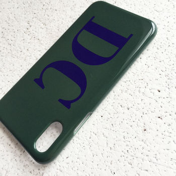 Khaki Green And Navy Blue Monogram Phone Case, 3 of 5