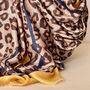 Leopard Print Scarf With Double Mustard And Navy Border, thumbnail 2 of 2