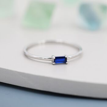 Sapphire Blue Baguette Cz Ring In Sterling Silver, 3 of 11
