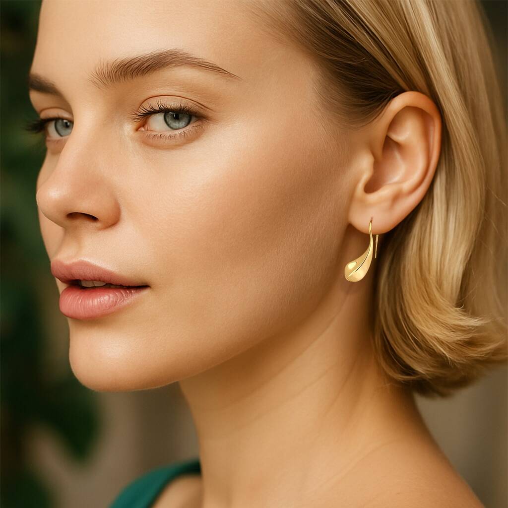 Gold Plated Silver Curved Teardrop Earrings, 1 of 6