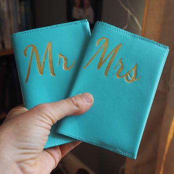 Personalised Mr And Mrs Coloured Leather Passport Set, 6 of 7