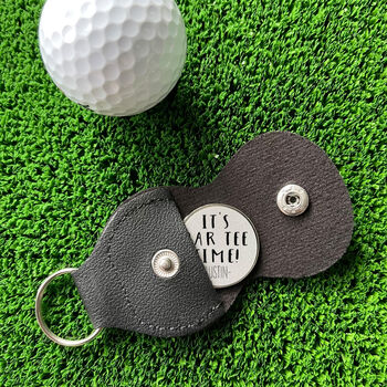 Personalised Par Tee Time Golf Ball Marker And Holder, 2 of 2