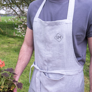 Personalised Embroidered Monogram Linen Apron, 2 of 5