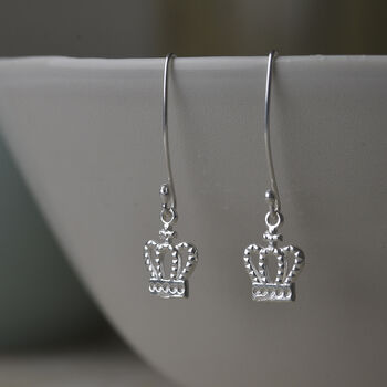 Sterling Silver Crown Drop Earrings, 2 of 5