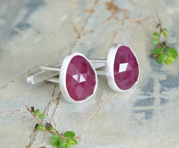 16ct Natural Ruby Cufflinks In Sterling Silver, 2 of 3