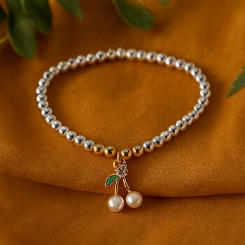 Cherry Charm Silver Stretch Bracelet, 3 of 4