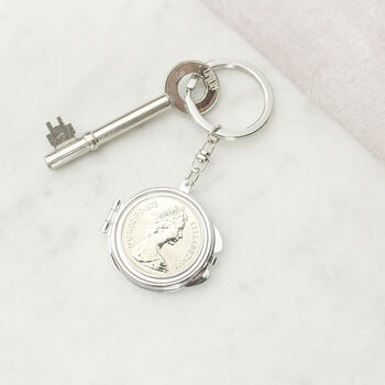 Personalised 50th Birthday Ten Pence Compact Mirror Keyring, 3 of 7