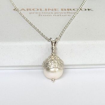 Pearl Acorn Sterling Silver Necklace, 3 of 8