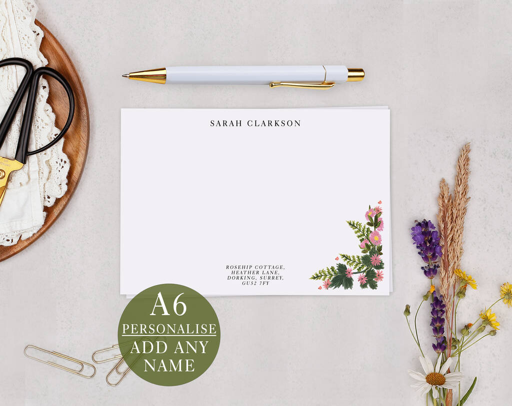 Pink Floral Personalised Address Note Cards A6 Notecard Set, 1 of 6