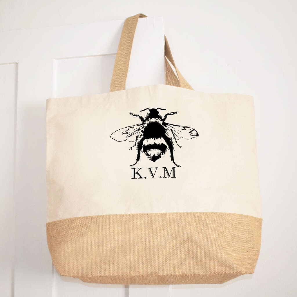 Bee, Personalised Initials Canvas Shopping Bag By Weasel and Stoat