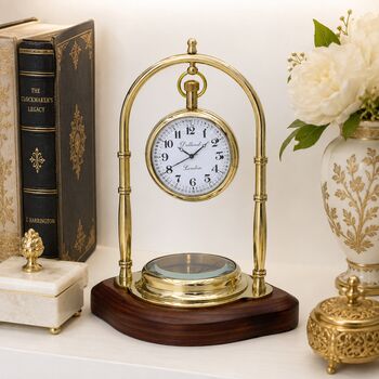 Personalised Brass 24th Anniversary Desk Clock With Compass, 7 of 11