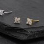 Sterling Silver Very Tiny Hydrangea Flower Stud Earrings With Sparkly Cz Crystals, thumbnail 4 of 12