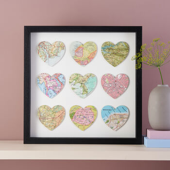 Wedding Anniversary Nine Map Hearts Wall Art Gift, 4 of 12