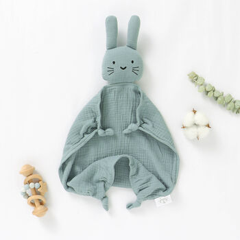 Bunny Organic Cotton Muslin Baby Comforter Blanket, 2 of 6