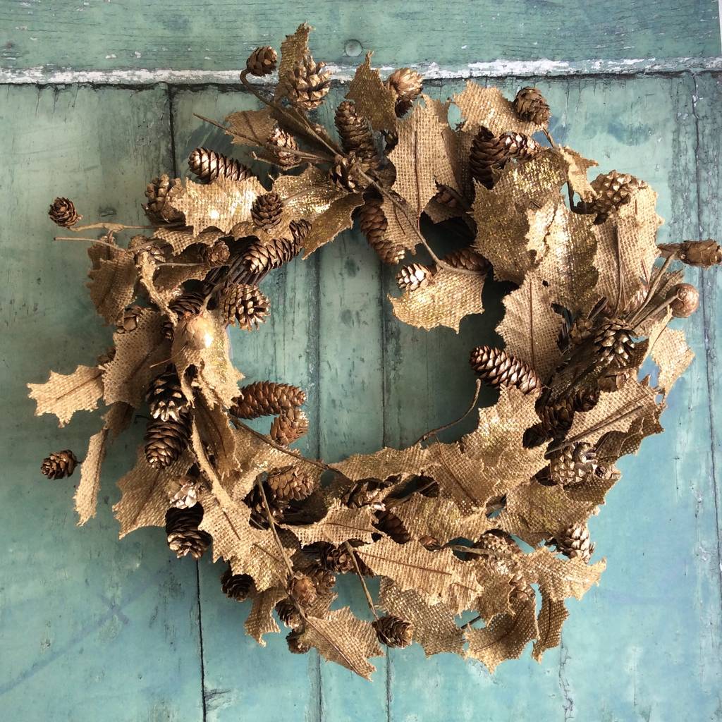 Hessian holly christmas wreath by the christmas home Hessian holly christmas wreath by the christmas home