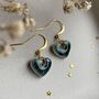 Small Green Blue Dainty Ceramic Heart Earrings, thumbnail 8 of 8