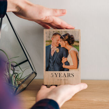 Engagement Or Wedding Anniversary Solid Oak Photo Block, 2 of 4