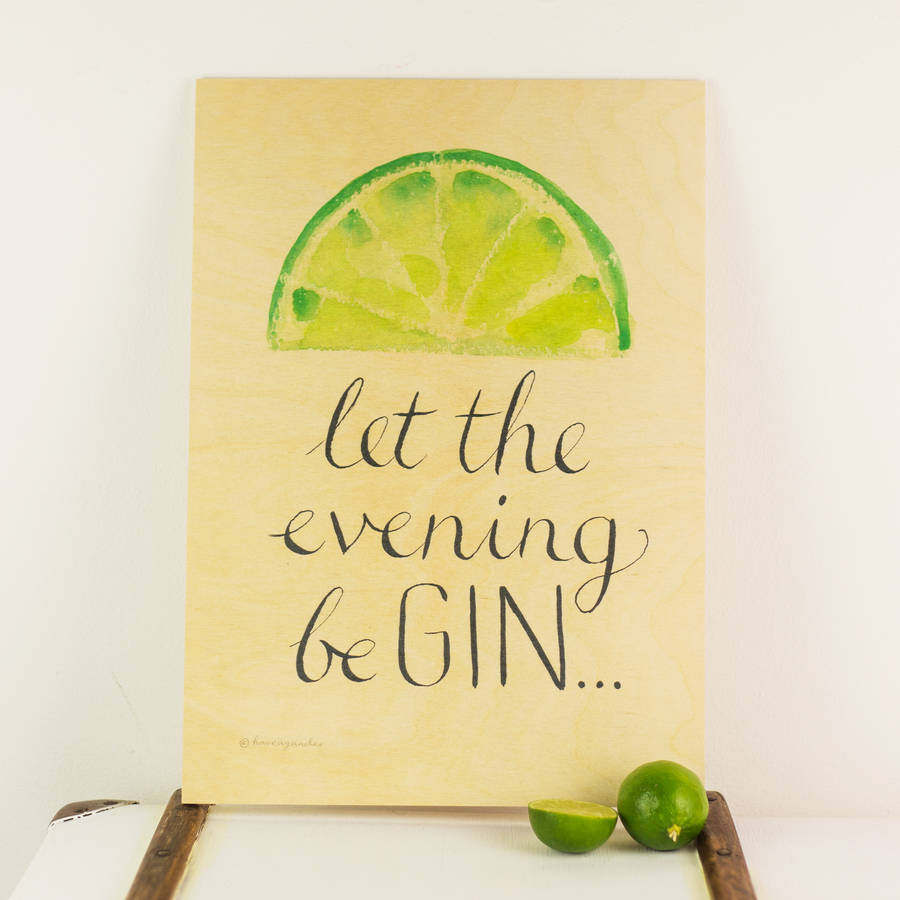 'Let The Evening Be Gin' Wooden Wall Art, 1 of 5