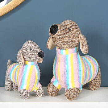 Knitted Pastel Sausage Dog Soft Toy, 4 of 4