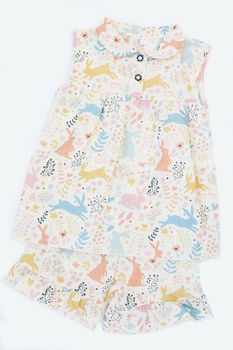 Girls Bouncing Bunny Spring Cotton Short Pyjama Set, 4 of 8